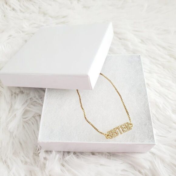 Gold or Silver Rhinestone Sister Slider Bracelet - Picture 1 of 15